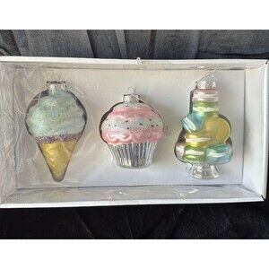 NIB Aldi Christmas Merry Moments 3 Glass Ice Cream Cupcake Ornament Set- 2024
